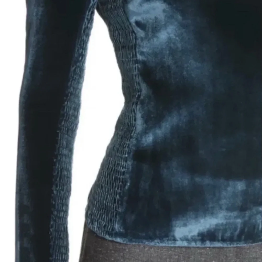 Rebecca Taylor Velvet Square Neck Blouse - Deep Blue - Picture 2 of 4